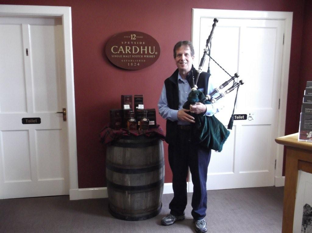 Piping at Cardhu distillery in Scotland!